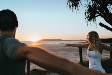Sunrise yoga at the Heart of the Bay at Elements of Byron located in Byron Bay