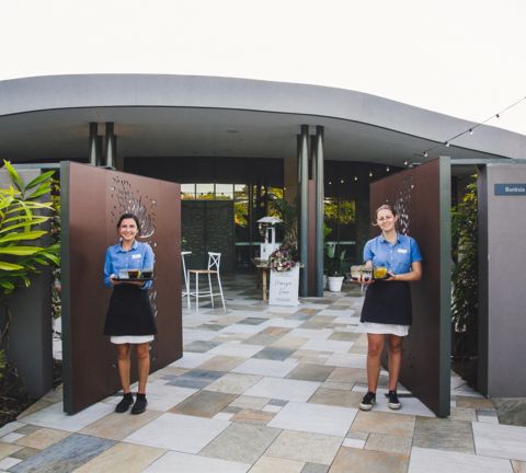 Wait staff welcoming Delegates | Elements of Byron conferencing and events