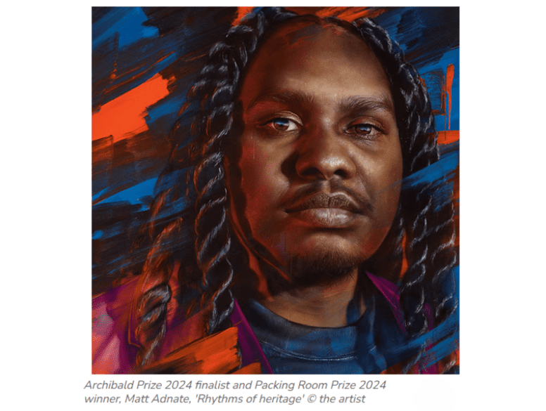 Archibald Prize 2024 finalist and Packing Room Prize 2024 winner, Matt Adnate, 'Rhythms of heritage' © the artist